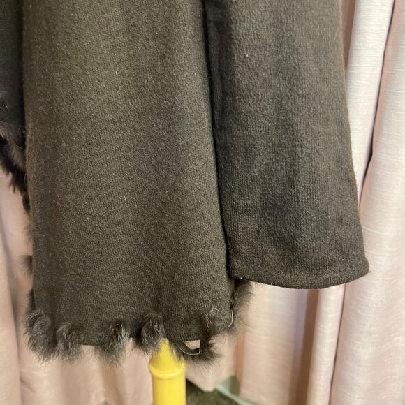 Jones New York Signature L Brown Rabbit Fur Trim Cardigan Viscose/Lamb Wool - Picture 8 of 16